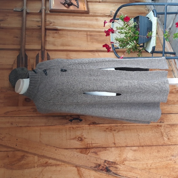 Wool Knit Taupe Brown Long Cape - Picture 3 of 8